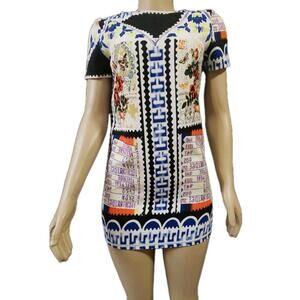 Rare Glamorous Patterned Multicolored Women's Mini Dress Short Sleeve Size XS